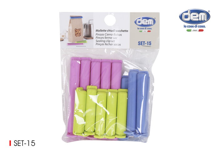 Dem Set 15 Pinzas Cierra-Bolsas Dem 14x18x4 cm (24 Cajas) Dem Set 15 Pinzas Cierra-Bolsas Dem 14x18x4 cm (24 Cajas)