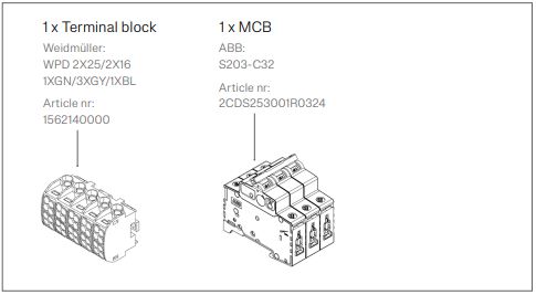 Charge Amps Kit de Instalación Dawn para MCB Interior, Bloque de Terminales y MCB