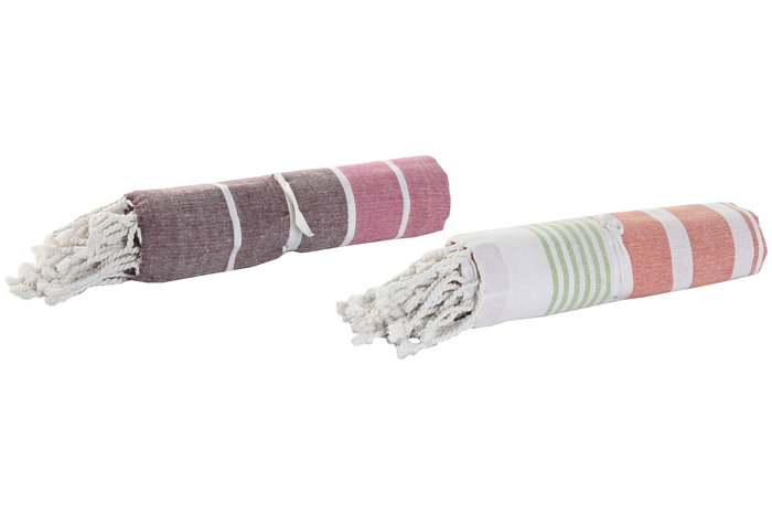 DKD Home Decor Toalla Mediterraneo Rosa Naranja Algodon Poliester 170 x 90 cm (6 Unidades)