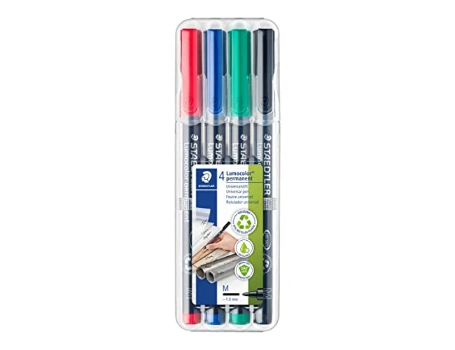 Staedtler Lumocolor 317 WP Estuche de 4 Colores Surtidos, Punta Media