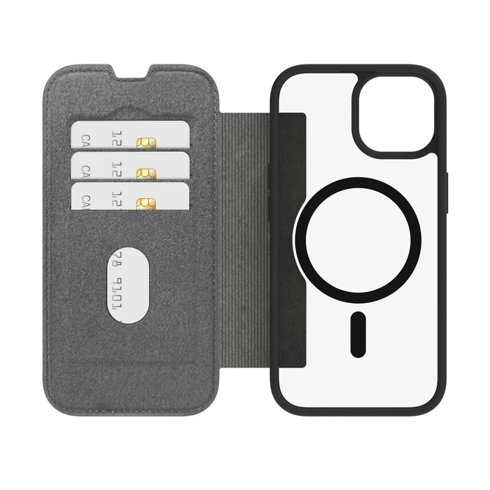 Dbramante1928 Helsinki MS Funda Folio con Magsafe para Apple iPhone 15, Negro, Compatible Magsafe, Plástico Transparente/Negro, 3 Bolsillos