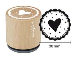 Woodies Sello de madera y caucho corazón puntos diam. 33x30mm.