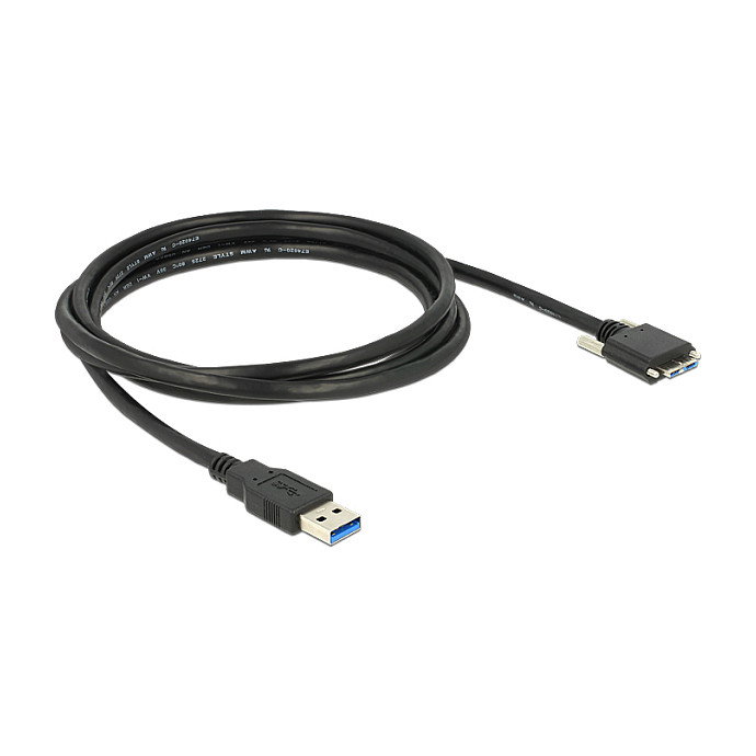 DeLOCK Cable USB 3.0 de 2m con conectores USB tipo A a Micro-USB B con tornillos, 5 Gbps, Negro
