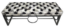 DKD Home Decor Descalzadora de Piel y Acero con Diseño de Rombos Blanco