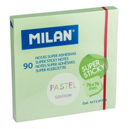 Milan bloc de 90 notas super adhesivas - removibles - mayor permanencia - 76mm x 76mm - verde pastel
