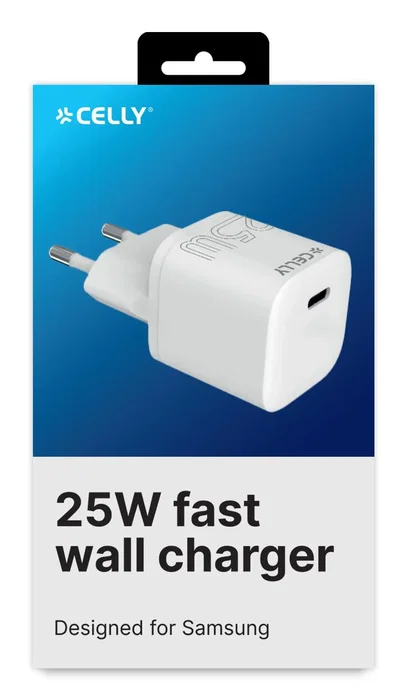 Celly UCTC1USBC25WWH Cargador de Pared Ultracompacto 25W con Puerto USB-C Universal, Blanco