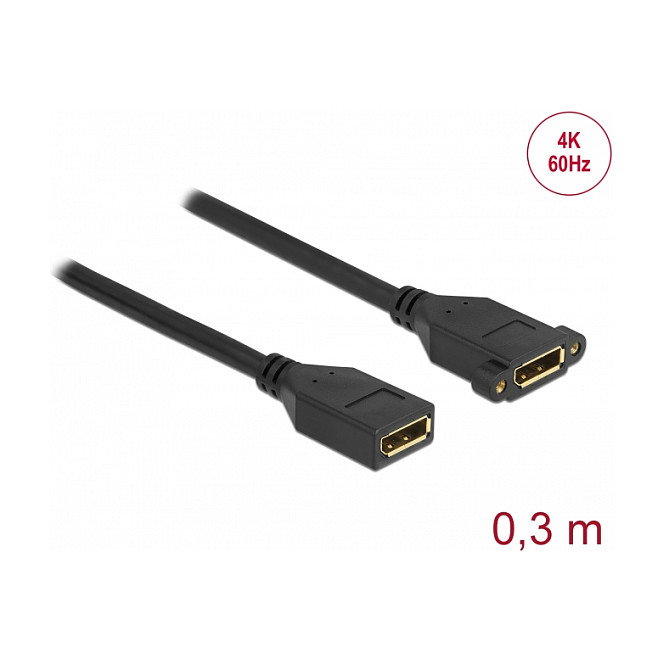 DeLOCK Cable DisplayPort 1.2 Hembra a Hembra 30 cm para Panel, 4K 60 Hz, 21.6 Gbit/s, 3840x2160, HDCP 2.2, Blindado