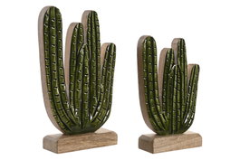 DKD Home Decor Set de 2 Decoraciones Cactus de Madera de Mango Lacada