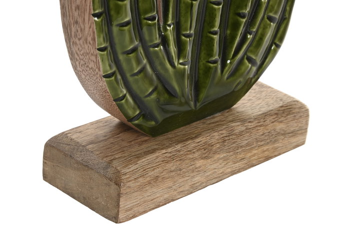 DKD Home Decor Set de 2 Decoraciones Cactus de Madera de Mango Lacada
