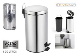 Confortime Cubo de Basura Metálico con Pedal 30 Litros Gris 36 x 29.5 x 64.5 cm (2 Unidades)
