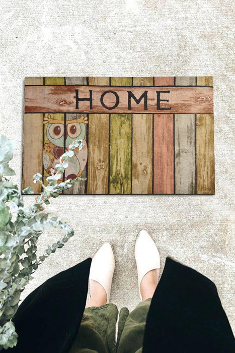 Conceptum Felpudo Home Owl PVC Antideslizante 40 x 60 cm Entrada Hogar Duradero y Fácil de Limpiar