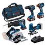 Bosch Professional Pack 5 Herramientas GSR 18V-55 + GST 18V-125 S + GKS 18V-57-2 + GSA 18V-28 + GDX 18V-200 con 3 Baterías 4.0Ah y Cargador GAL 18V-40