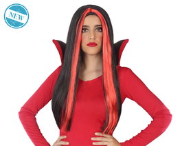 Atosa Peluca de Vampiresa Larga 60 cm Roja con Mechas Negras, Diseño Liso