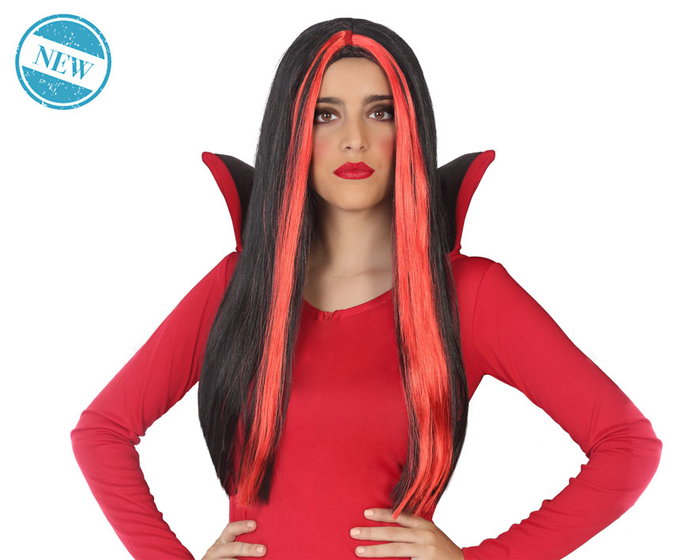 Peluca Vampiresa Larga Roja 60 cm Con Mechas Negras Halloween Gótica Fiesta Terror Peluca Vampiresa Larga Roja 60 cm Con Mechas Negras Halloween Gótica Fiesta Terror