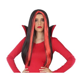Atosa Peluca de Vampiresa Larga 60 cm Roja con Mechas Negras, Diseño Liso