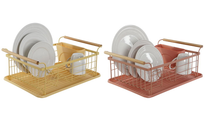 DKD Home Decor Chinalight 22 Escurreplatos Vintage Terracota Amarillo Metal y PP 32 x 20 x 44 cm (2 Unidades)