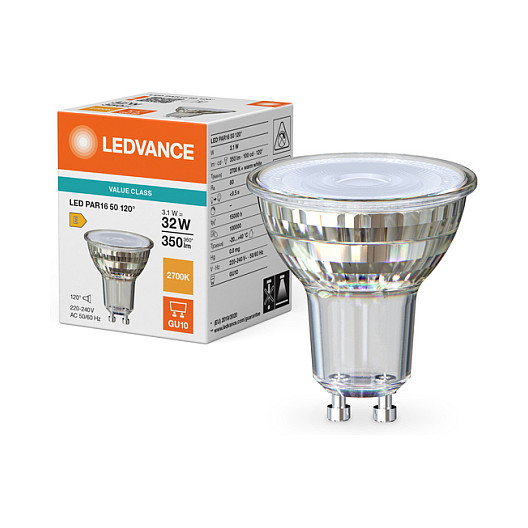 OSRAM PAR16 50 120° P 3.1W 827 GU10 Bombilla LED Blanco Cálido Regulable 350 lm 2700K 15000h