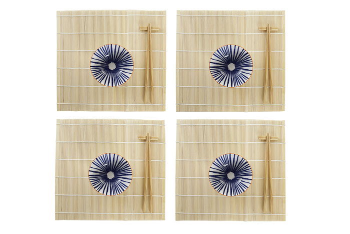 DKD Home Decor Sushi Set 16 piezas de Bambú y Gres Azul