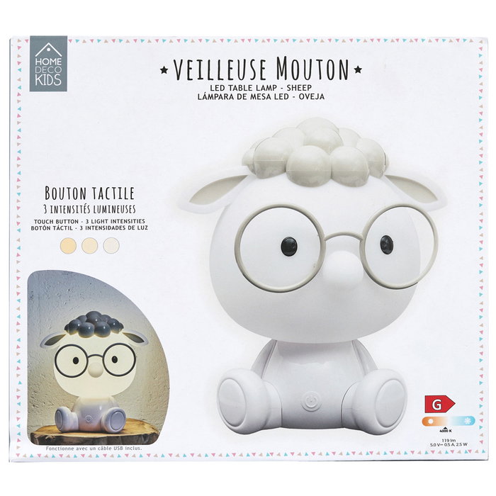 Home Deco Kids Lámpara Led Quitamiedos Oveja Kawaii Mesa USB Intensidades Blanco