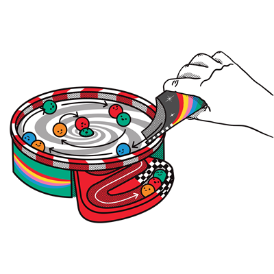 Big Potato Games Whirly Derby WD01ES - Juego de Mesa de Carreras de Canicas Familiar, para 2-6 Jugadores a Partir de 8 Años, en Español