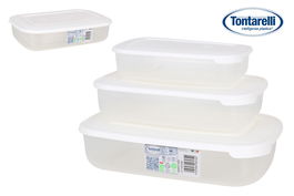 Tontarelli Set 3 Fiambreras Rectangulares 1L, 2L, 3L Tapa Blanca (20 Cajas)