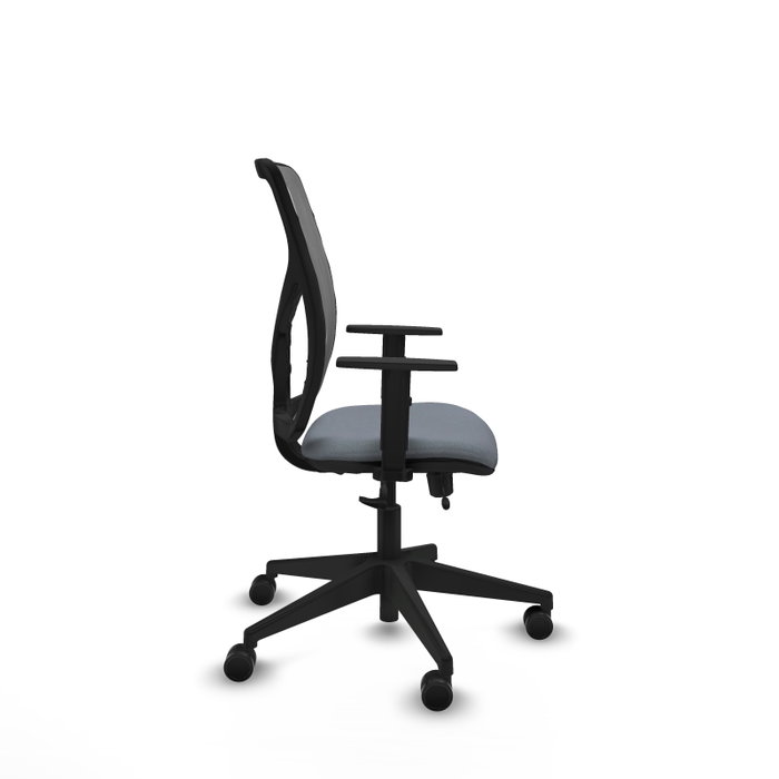 Silla de oficina Motilla con mecanismo Sincro/Traslack tapizada con Tela color Gris. Equipada con lumbar 1D, Brazos 1D y Ruedas 65mm nailon