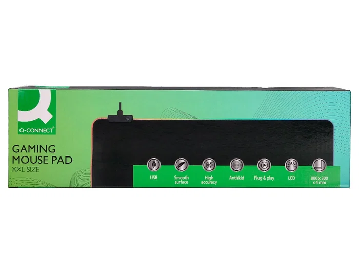 Q-connect Alfombrilla Gaming XXL con Iluminación LED RGB, Conexión USB, Base Antideslizante, Negra, 800x300x4 mm