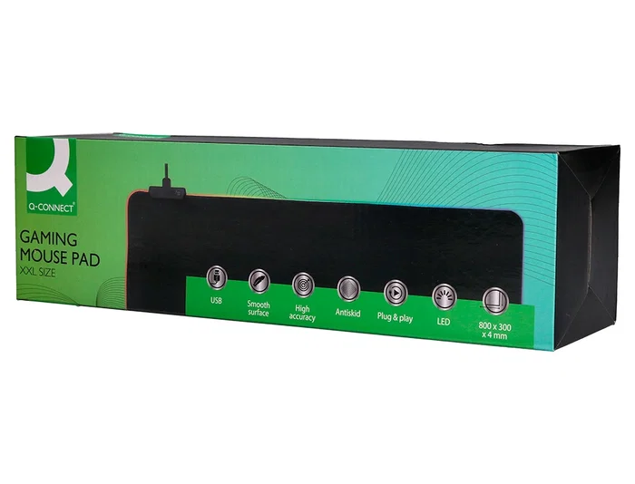Q-connect Alfombrilla Gaming XXL con Iluminación LED RGB, Conexión USB, Base Antideslizante, Negra, 800x300x4 mm