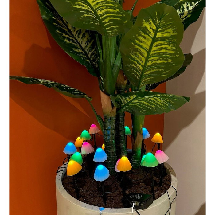 Estaca LED con forma de seta multicolor con 8 funciones para exterior, juego de 20 unidades