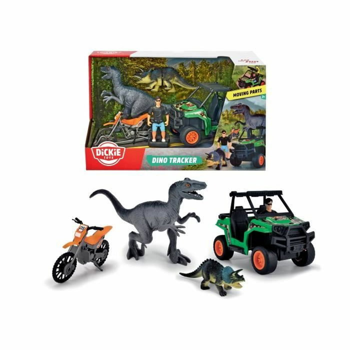 Dickie Toys Caja Cazador de Dinosaurios con 1 Figura Articulada y 2 Dinosaurios