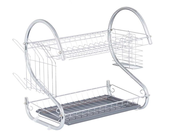 Kinvara Escurreplatos 2 Pisos Cromado Gris Metal y Plástico 41x27x12 cm (Set de 6)