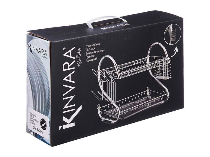 Kinvara Escurreplatos 2 Pisos Cromado Gris Metal y Plástico 41x27x12 cm (Set de 6)