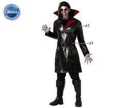 Disfraz Vampiro Clásico con Camiseta Roja y Capa Negra para Adulto Hombre Talla M-L