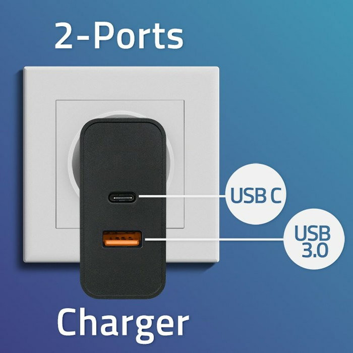 Qoltec Super Quick PD 65W con USB-C y USB - Negro