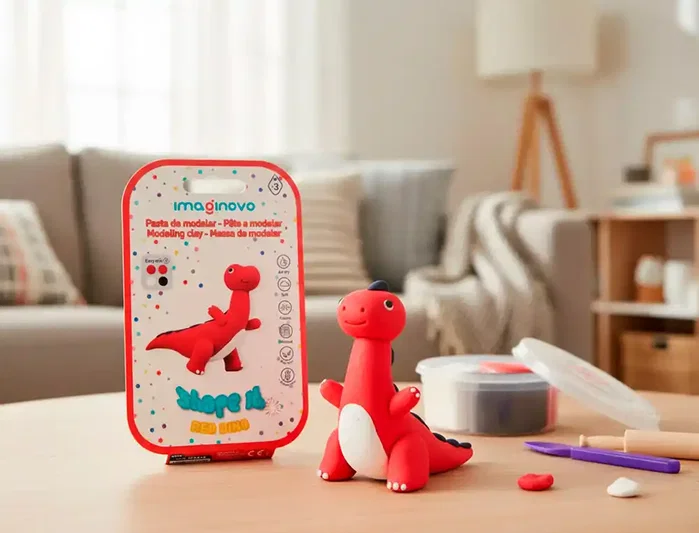 Imaginovo Set de Pasta para Modelar de Secado al Aire con Colores Surtidos e Instrucciones de Dinosaurio Rojo