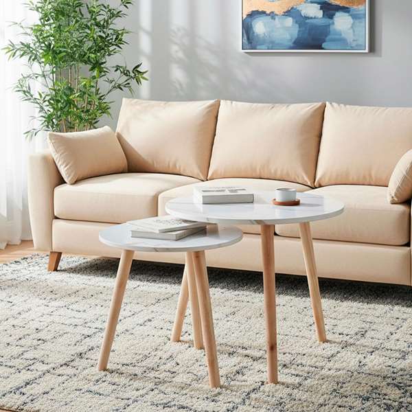 Max Home Set 2 Mesas Auxiliares Redondas Madera D48xH45cm y D39xH39cm MDF