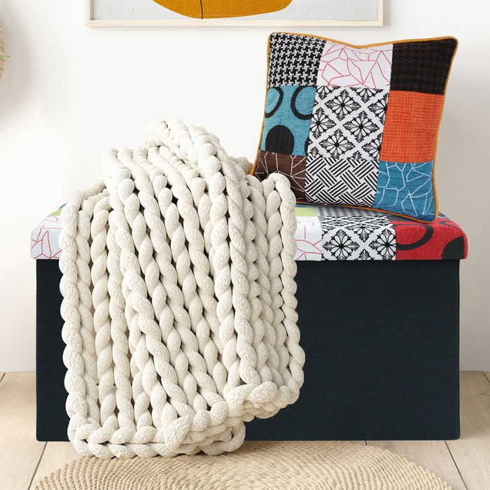 Home Deco Factory Banco Puf Plegable Patchwork Colección Essentiel Almacenamiento Asiento 76x38x38 cm Home Deco Factory Banco Puf Plegable Patchwork Colección Essentiel Almacenamiento Asiento 76x38x38 cm