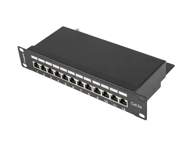 Lanberg PPF5-9012-B Panel de Parcheo 1U Rack - 12 Puertos RJ45 Cat5/Cat5e, Negro, Montaje en Bastidor