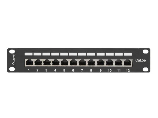 Lanberg PPF5-9012-B Panel de Parcheo 1U Rack - 12 Puertos RJ45 Cat5/Cat5e, Negro, Montaje en Bastidor
