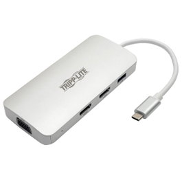 Tripp Lite Estación de Conexión USB-C con 2 Puertos HDMI, VGA, Thunderbolt 3, USB-A y Carga PD, 1080p a 60 Hz, Plata