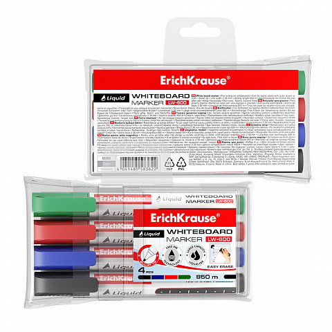 ERICH KRAUSE 58362 Set 4 Marcadores Pizarra Blanca Tinta Líquida LW-600 Negro, Azul, Rojo, Verde