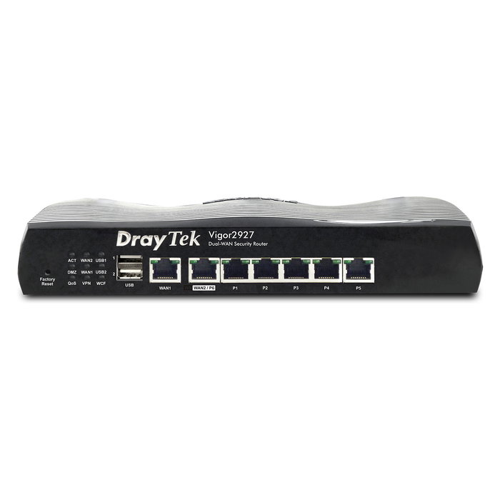 DrayTek Vigor 2927 Router de Negocio Gigabit Ethernet con 5 Puertos LAN, VPN de 50 Túneles, WAN DSL/Ethernet, Cortafuegos, QoS, Negro