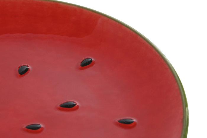 DKD Home Decor Set de 4 Platos de Gres Diseño Sandía Rojo y Verde 22x22x2,5 cm