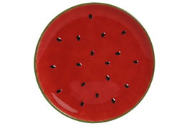 DKD Home Decor Set de 4 Platos de Gres Diseño Sandía Rojo y Verde 22x22x2,5 cm