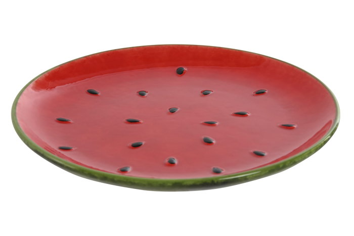 DKD Home Decor Set de 4 Platos de Gres Diseño Sandía Rojo y Verde 22x22x2,5 cm