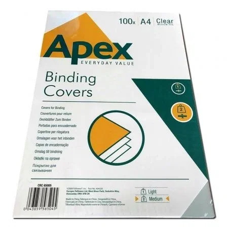 Portadas de PVC Fellowes Apex CRC 65005/ A4/ 180 Micras/ 100 unidades/ Transparente Portadas de PVC Fellowes Apex CRC 65005/ A4/ 180 Micras/ 100 unidades/ Transparente