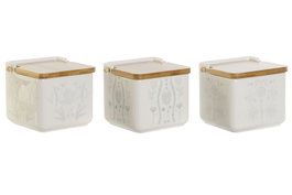 DKD Home Decor Salero Scandi Verde Azul Dolomite Bambu 12.5 x 12 x 14 cm (3 Unidades)