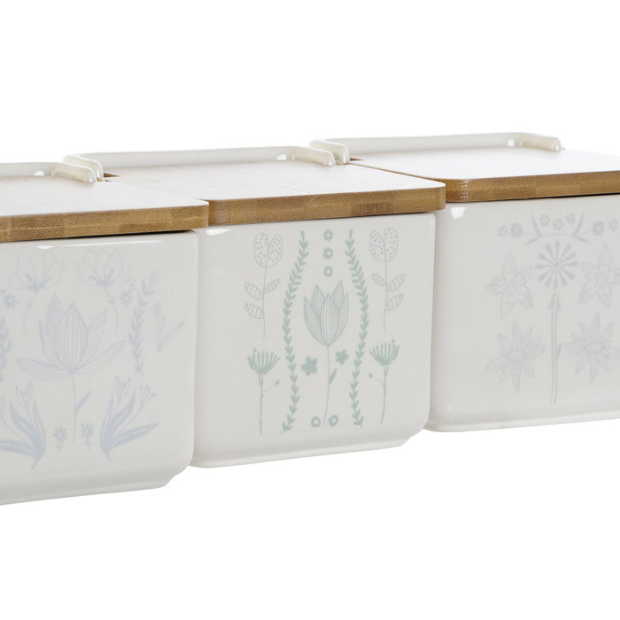 DKD Home Decor Set de 3 Saleros de Dolomite y Bambú 750ml