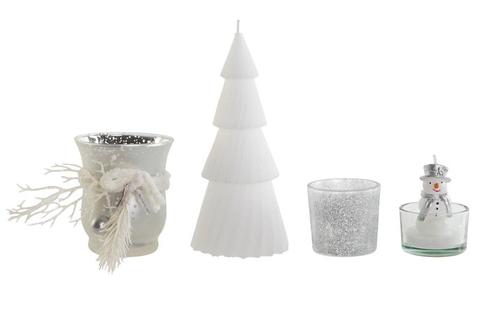 DKD Home Decor Portavelas Plateado Blanco Cristal y MDF Set de 6 piezas 27.5 x 2 x 27.5 cm