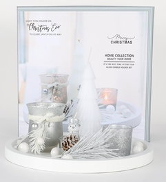 DKD Home Decor Set de 6 Portavelas Árbol de Cristal y MDF Plateado y Blanco